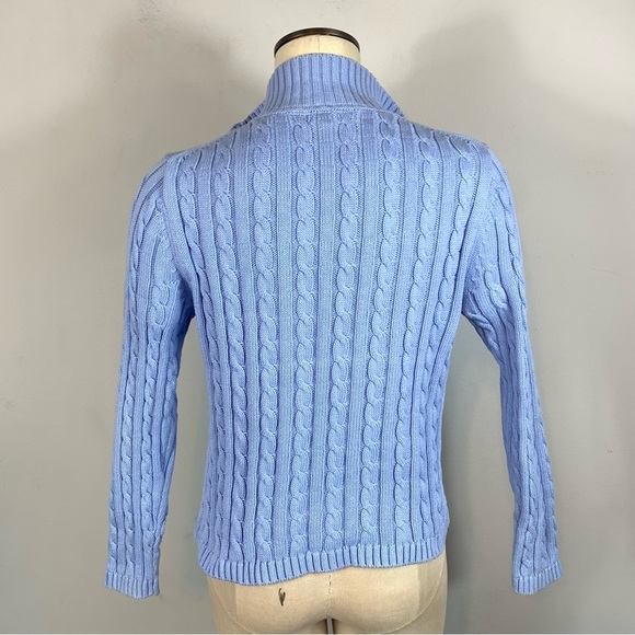 LL Bean Blue Double L Mixed Cable Knit Zip Front Cotton Cardigan Size MP - Picture 10 of 10
